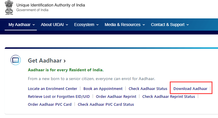 Download e-Aadhaar Card PDF Online