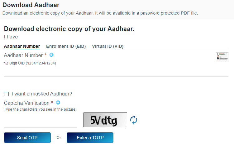 Download e-Aadhaar Card PDF Online