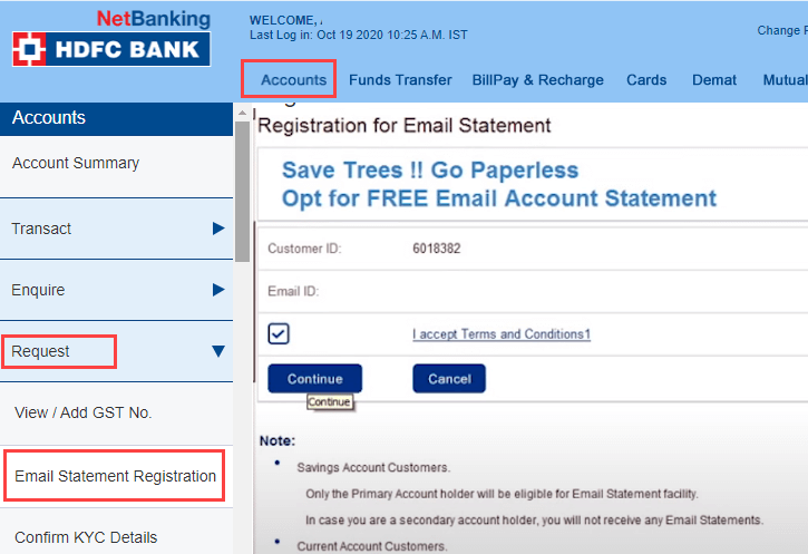 HDFC Bank email statement