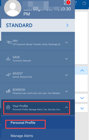 HDFC Mobile Banking personal profile