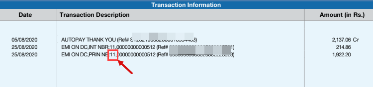 HDFC Debit Card Loan Statement