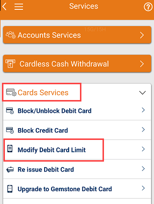 ICICI card services manage debit card