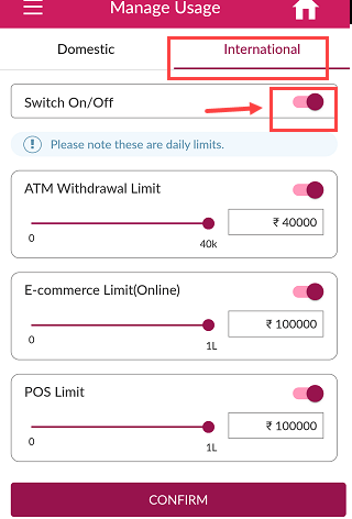 Axis Bank Debit Card international usage