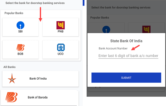 Door step banking add bank account