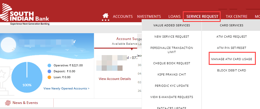South Indian Bank activate online transaction debit card