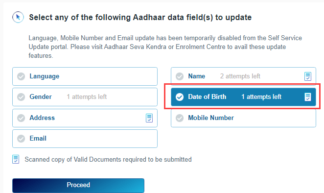 Change/Correct Date of Birth in Aadhaar Card Online