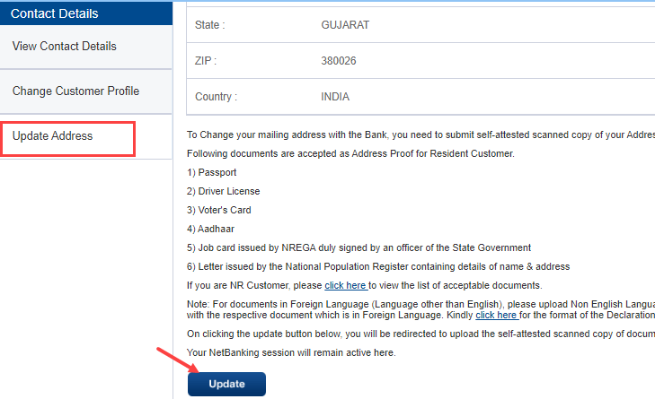 Change/Update HDFC Bank Account Address Online