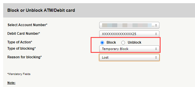 Block/Unblock ICICI Debit Card