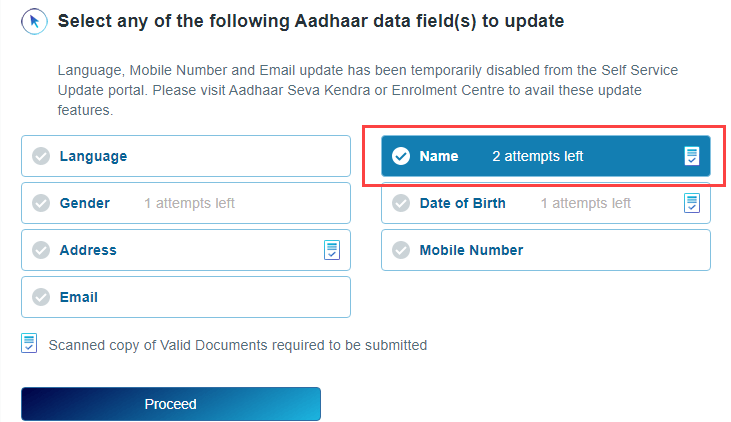 Update Aadhaar Card Name Online