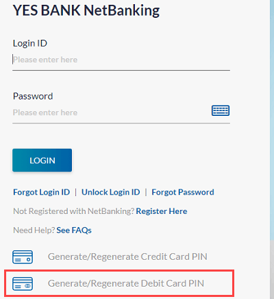 Yes Bank generate ATM PIn Online