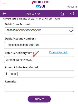 SBI UPI Money Transfer through Mobile Banking