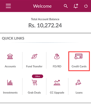 Axis Mobile banking credit card section