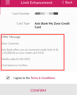 Axis Credit card limit increase