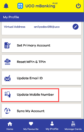 UCO update mobile number