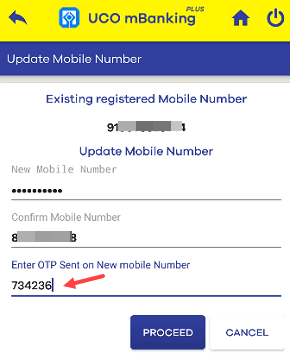 UCO update mobile number