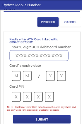 UCO update mobile number