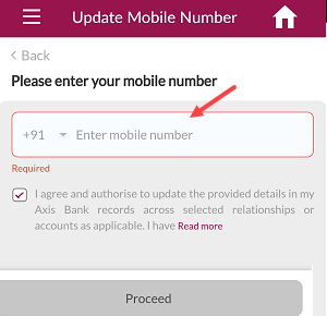 Update Axis Bank Mobile Number Online
