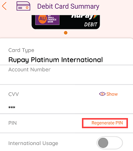 AU Small Finance Bank ATM PIN Online