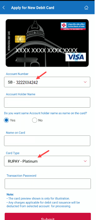 Central Bank of India Debit Card Online