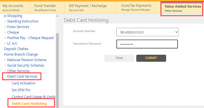 block Indian Bank Debit Card permanently