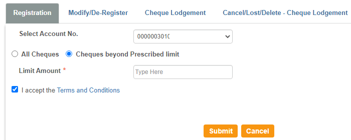 Register SBI Account for Positive Pay System