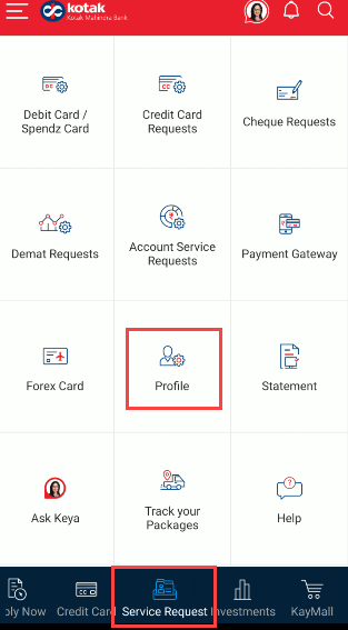 Kotak service request profile