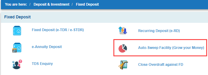 Enable Auto Sweep Facility in SBI Online