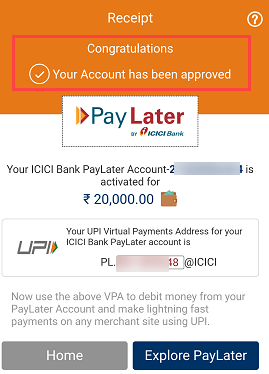 Activate ICICI PayLater Account Online