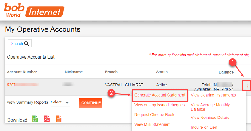 Download Bank of Baroda Statement Through Net Banking