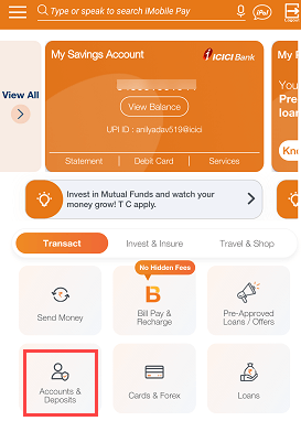 icici mobile banking my accounts & deposits
