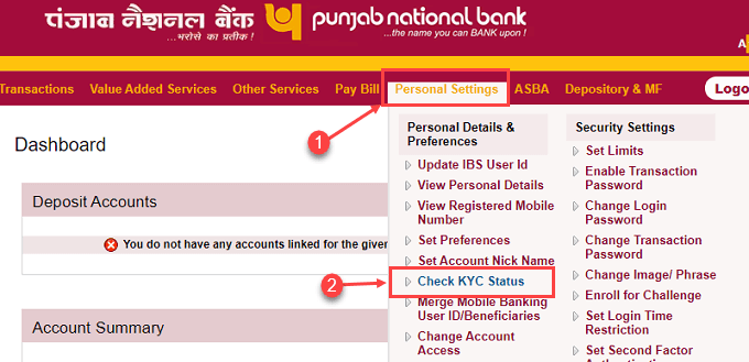 Check Punjab National Bank Account KYC Status Online