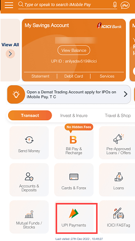  Block/Unblock UPI ID in ICICI Mobile Banking
