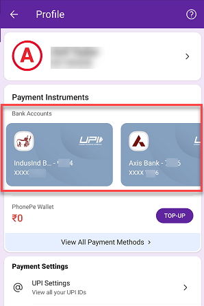 PhonePe primary bank account