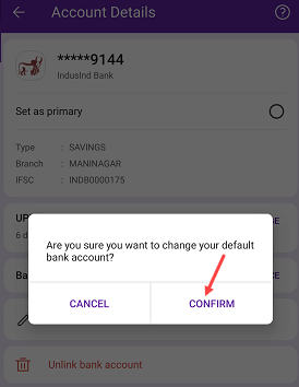 PhonePe primary bank account