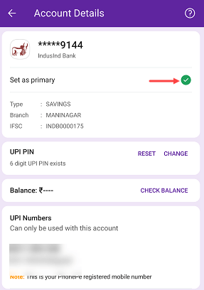 PhonePe primary bank account