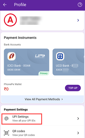 PhonePe UPI Settings
