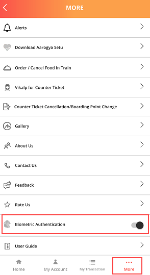 Login IRCTC application using Biometric (FingerPrint or Face ID)