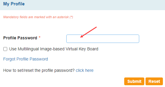 SBI  enter profile password