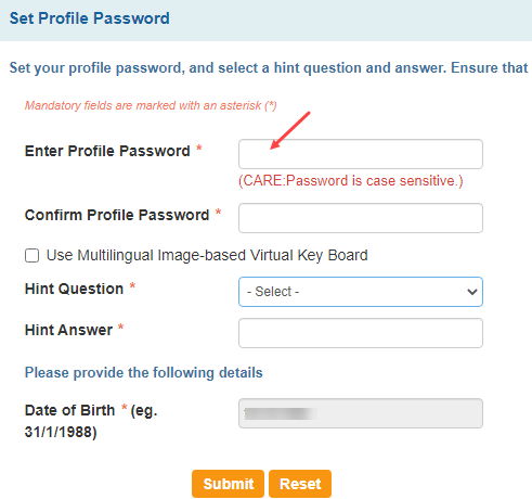 Reset SBI Profile Password Without Hint Question Answer