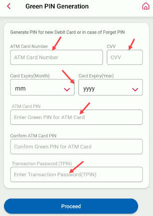 Generate Green PIN for Central Bank of India