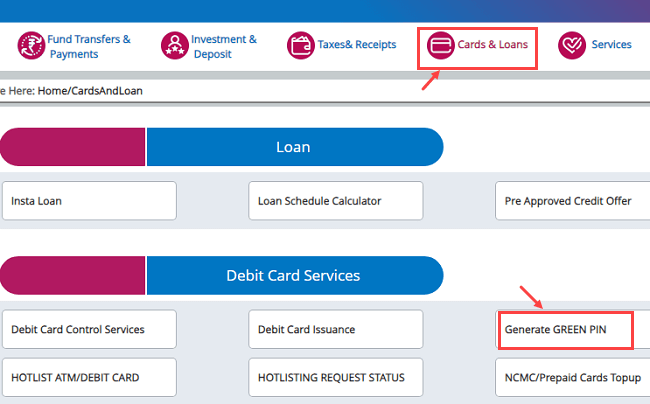 Generate Green PIN for Central Bank of India
