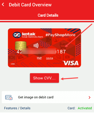 Check Kotak Debit Card Number, CVV, Expiry Date Online