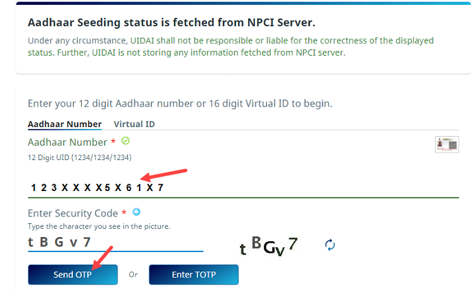 Check Aadhaar and Bank Account Linking Status