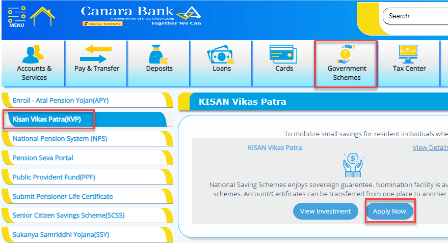 Apply Kisan Vikas Patra (KVP) Online in Canara Bank