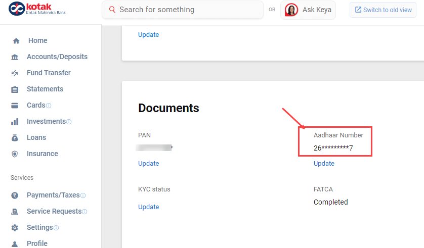 Check Kotak Account & Aadhaar Seeding Status through Net Banking