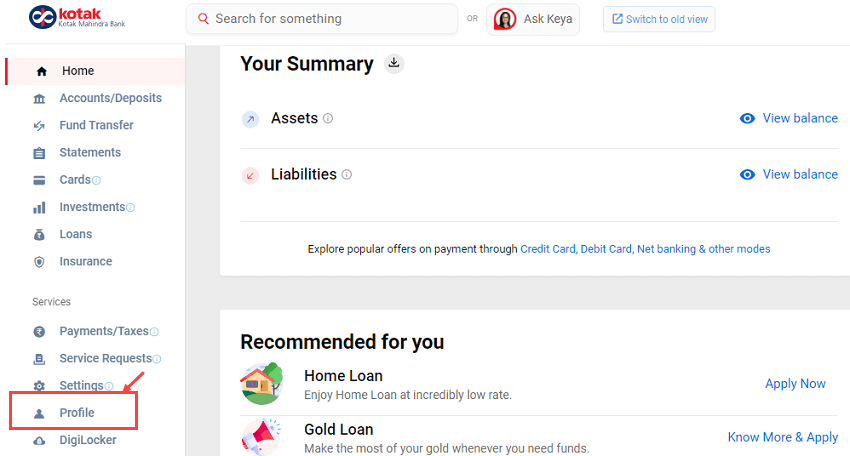 Check Kotak Account & Aadhaar Seeding Status through Net Banking