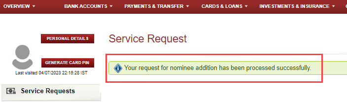 Add OR Update Nominee in ICICI Bank Online