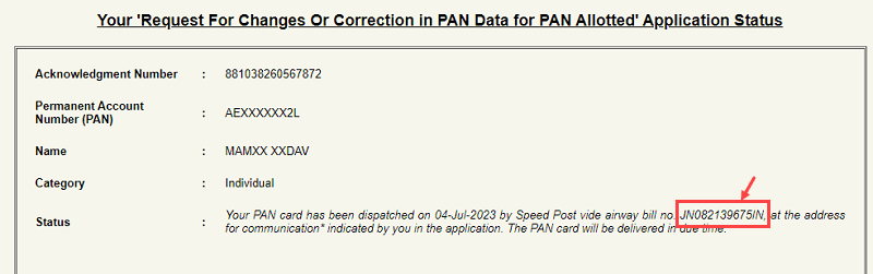 Pan Card Delivery Status Tracking Online
