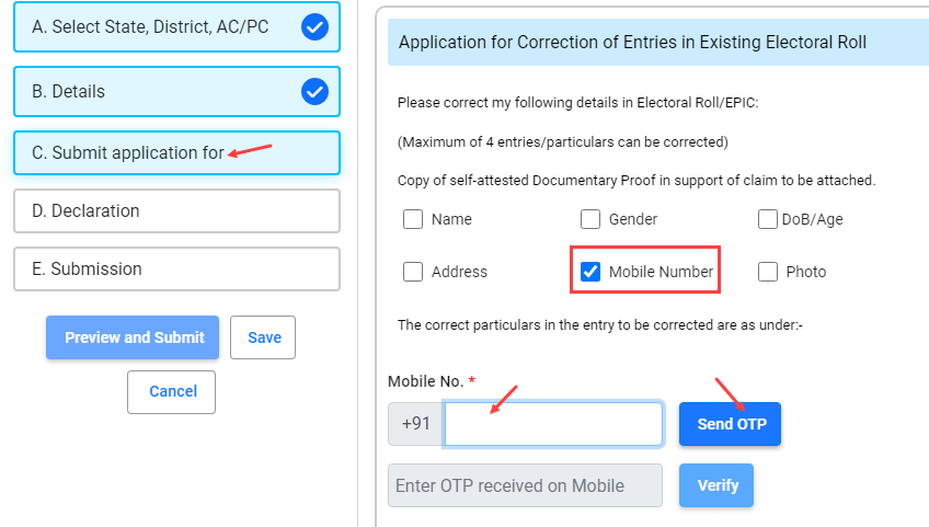 Register/Update Mobile Number With Voter Card (EPIC) Online