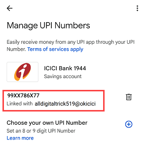 Set your Google Pay mobile number as your 10-digit UPI Number